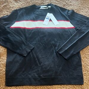 Calvin Klein Black Crewneck Sweater with Red and White Stripe